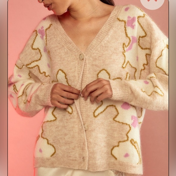 NWT Cynthia Rowley Intarsia Button Cardigan - Picture 2 of 12